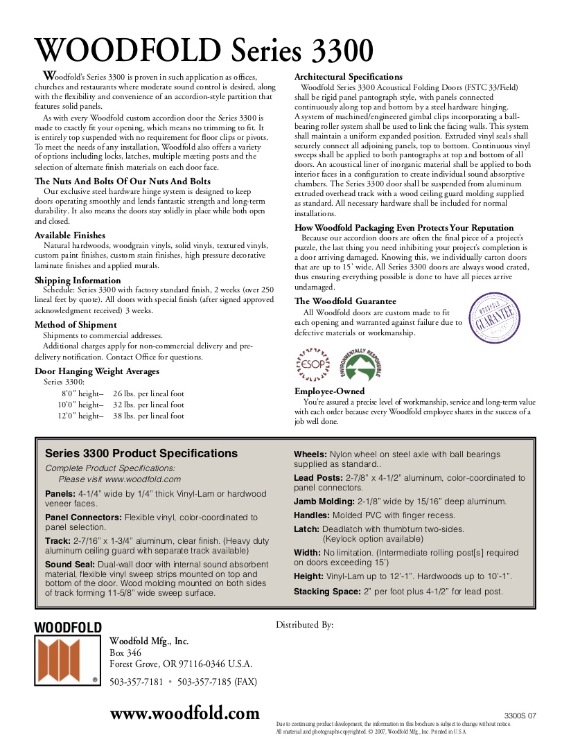 Woodfold 3300 Accordion Door by Specialty Doors